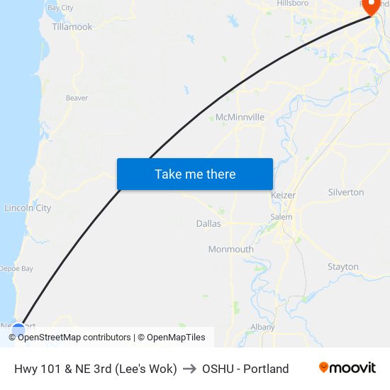 Hwy 101 & NE 3rd (Lee's Wok) to OSHU - Portland map