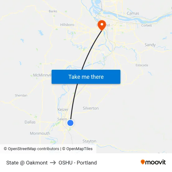 State @ Oakmont to OSHU - Portland map