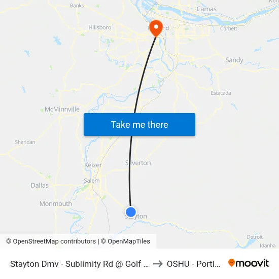 Stayton Dmv - Sublimity Rd @ Golf Club to OSHU - Portland map