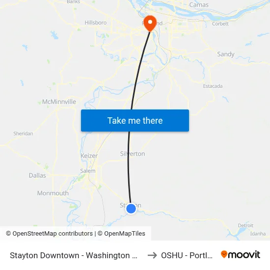 Stayton Downtown - Washington @ 4th to OSHU - Portland map