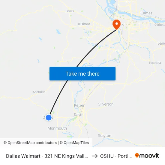 Dallas Walmart - 321 NE Kings Valley Hwy to OSHU - Portland map