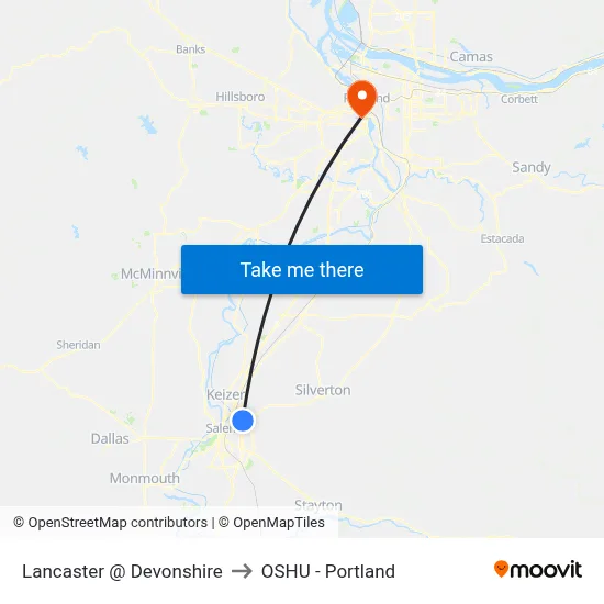 Lancaster @ Devonshire to OSHU - Portland map