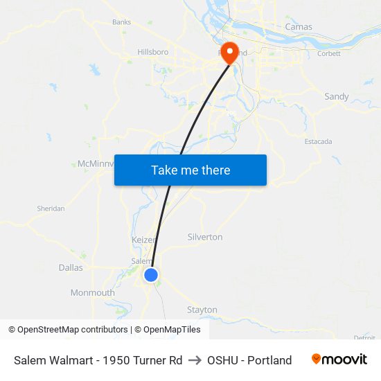 Salem Walmart - 1950 Turner Rd to OSHU - Portland map