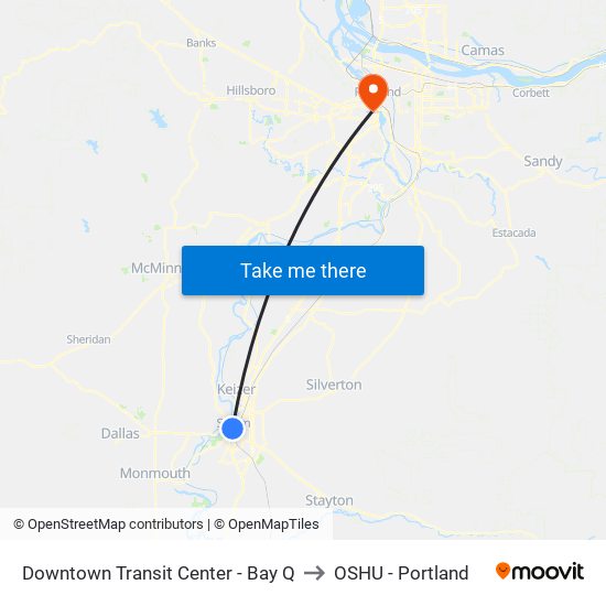 Downtown Transit Center - Bay Q to OSHU - Portland map