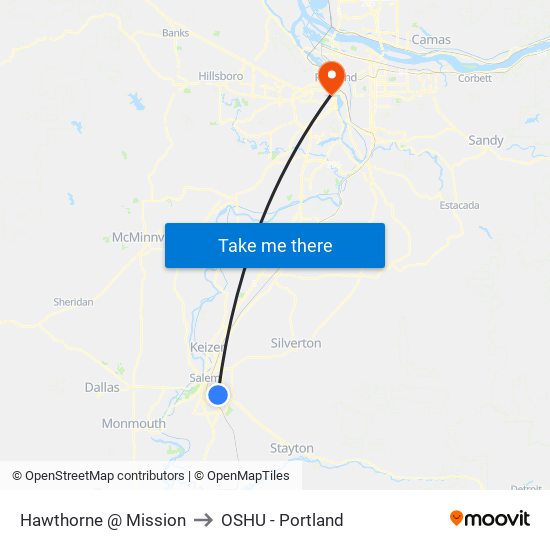 Hawthorne @ Mission to OSHU - Portland map