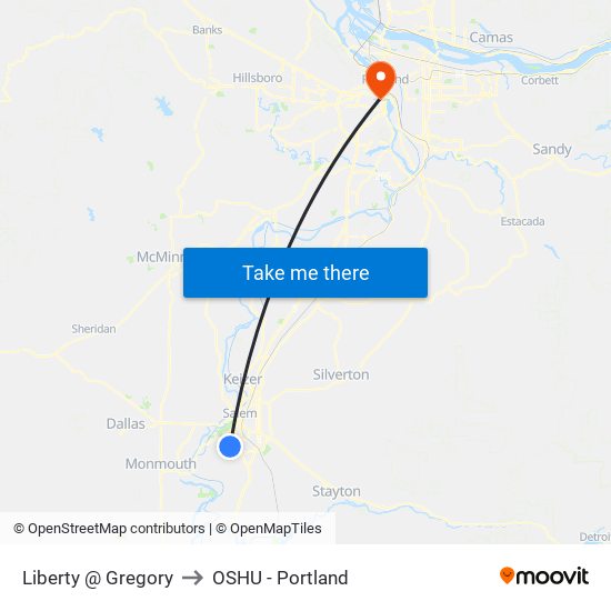 Liberty @ Gregory to OSHU - Portland map