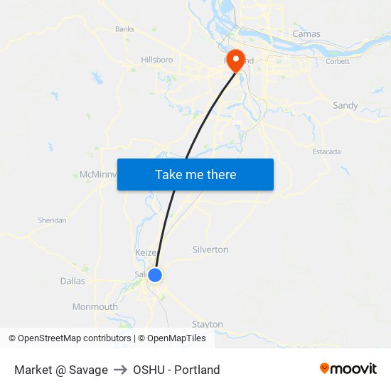 Market @ Savage to OSHU - Portland map