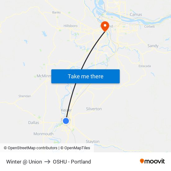 Winter @ Union to OSHU - Portland map