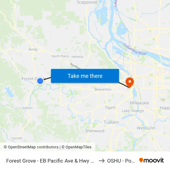 Forest Grove - EB Pacific Ave & Hwy 47 (Tm 4306) to OSHU - Portland map