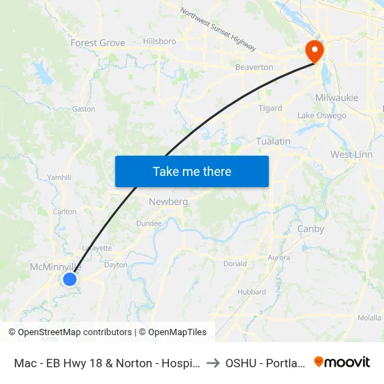 Mac - EB Hwy 18 & Norton - Hospital to OSHU - Portland map
