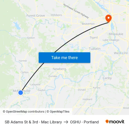 SB Adams St & 3rd - Mac Library to OSHU - Portland map