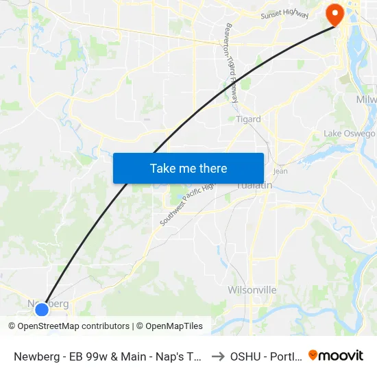 Newberg - EB 99w & Main - Nap's Thriftway to OSHU - Portland map