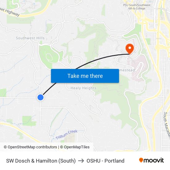 SW Dosch & Hamilton (South) to OSHU - Portland map