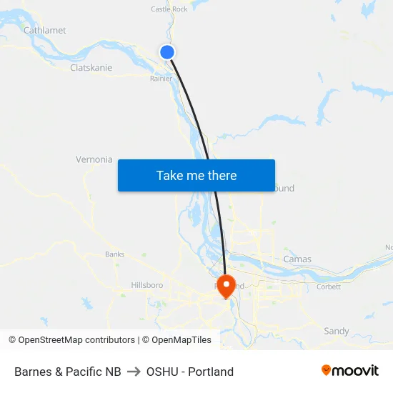 Barnes & Pacific NB to OSHU - Portland map