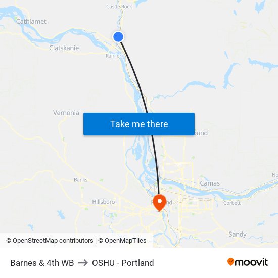 Barnes & 4th WB to OSHU - Portland map