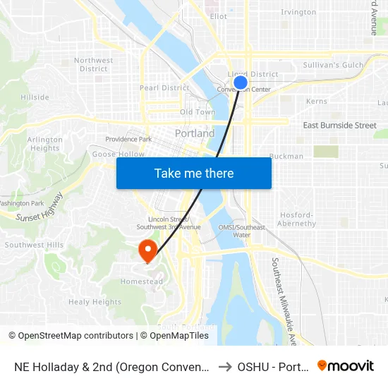 NE Holladay & 2nd (Oregon Convention Ctr) to OSHU - Portland map