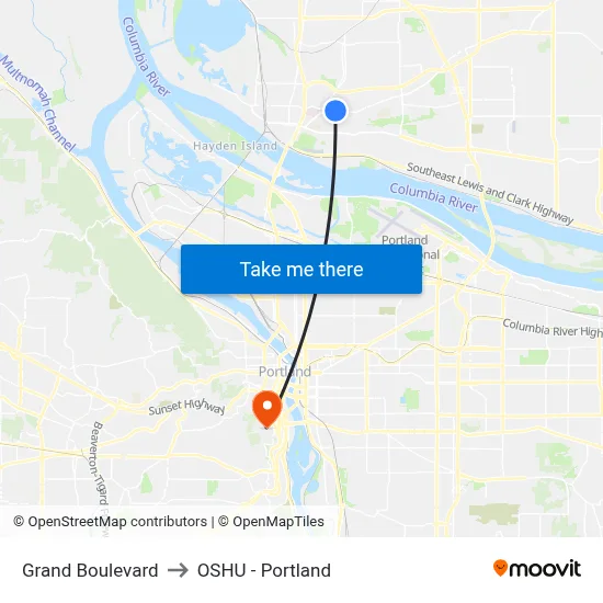 Grand Boulevard to OSHU - Portland map