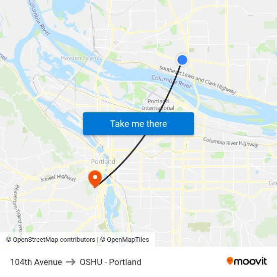 104th Avenue to OSHU - Portland map