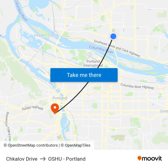 Chkalov Drive to OSHU - Portland map