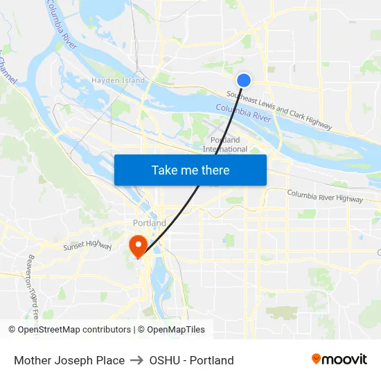 Mother Joseph Place to OSHU - Portland map