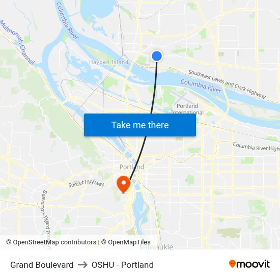 Grand Boulevard to OSHU - Portland map