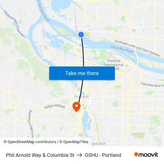 Phil Arnold Way & Columbia St to OSHU - Portland map