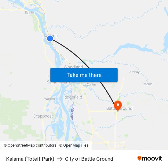 Kalama (Toteff Park) to City of Battle Ground map