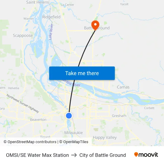 OMSI/SE Water Max Station to City of Battle Ground map