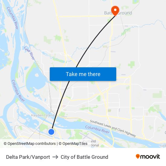 Delta Park/Vanport to City of Battle Ground map