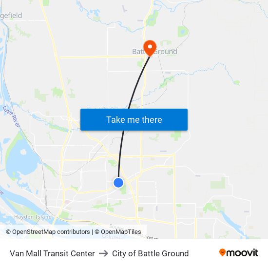 Van Mall Transit Center to City of Battle Ground map