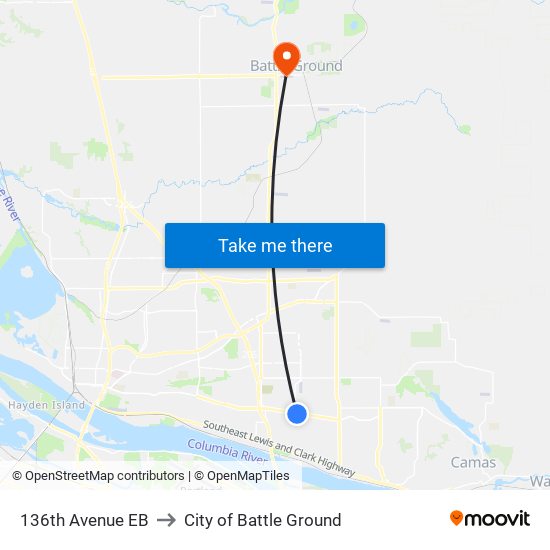 136th Avenue EB to City of Battle Ground map