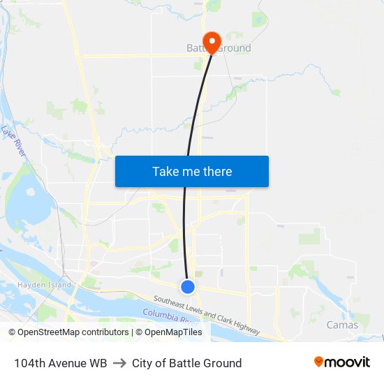 104th Avenue WB to City of Battle Ground map