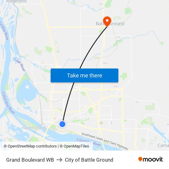 Grand Boulevard WB to City of Battle Ground map