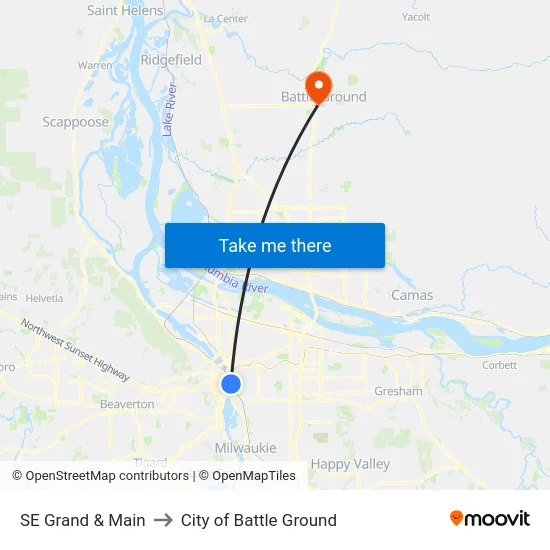 SE Grand & Main to City of Battle Ground map