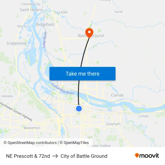 NE Prescott & 72nd to City of Battle Ground map