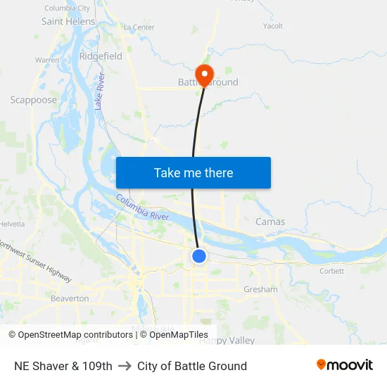 NE Shaver & 109th to City of Battle Ground map