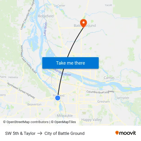 SW 5th & Taylor to City of Battle Ground map