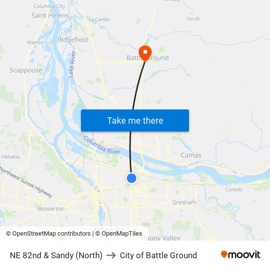 NE 82nd & Sandy (North) to City of Battle Ground map