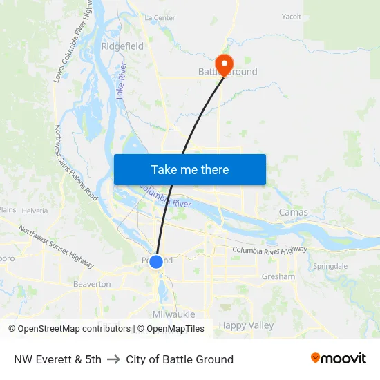 NW Everett & 5th to City of Battle Ground map