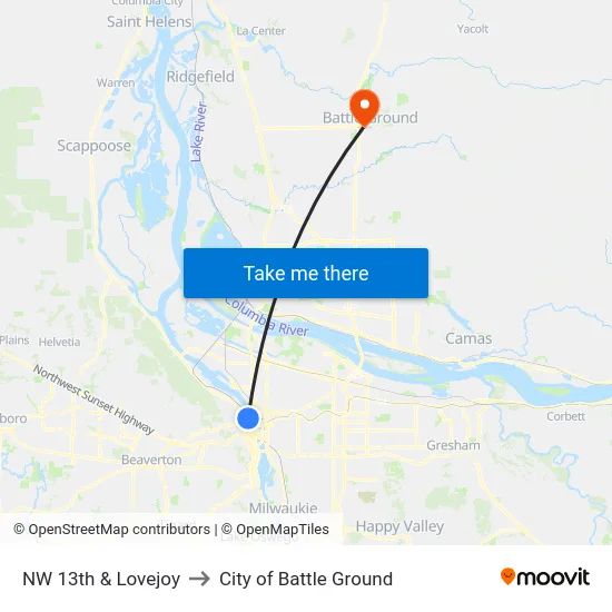 NW 13th & Lovejoy to City of Battle Ground map