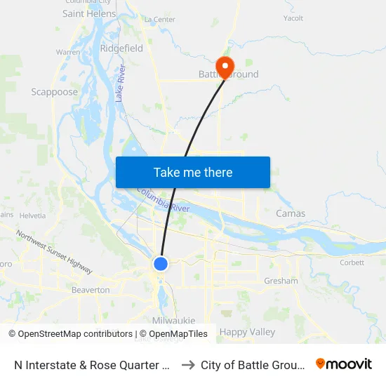 N Interstate & Rose Quarter TC to City of Battle Ground map