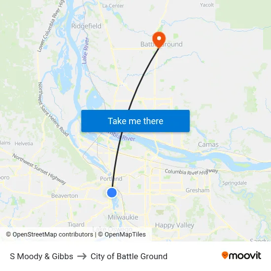 S Moody & Gibbs to City of Battle Ground map