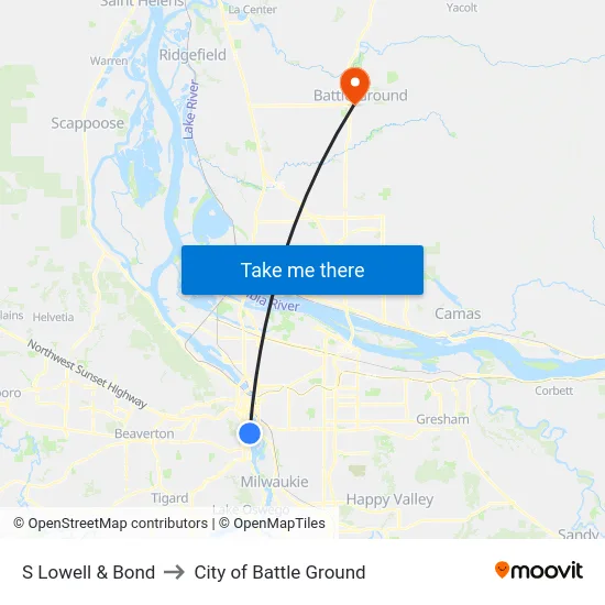 S Lowell & Bond to City of Battle Ground map