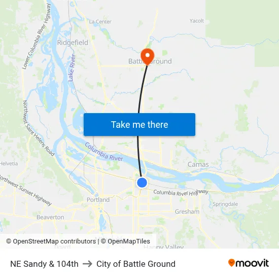 NE Sandy & 104th to City of Battle Ground map