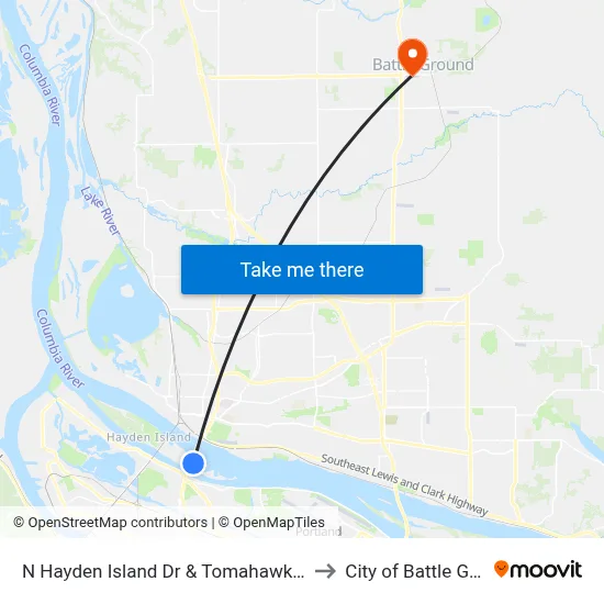 N Hayden Island Dr & Tomahawk Island Dr to City of Battle Ground map
