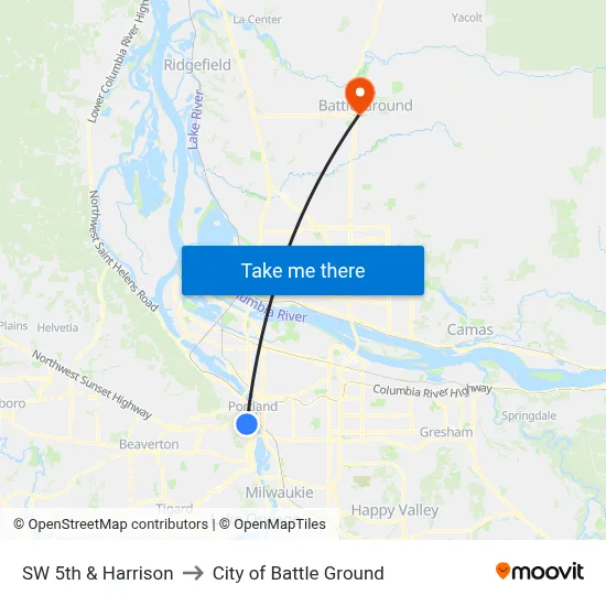 SW 5th & Harrison to City of Battle Ground map