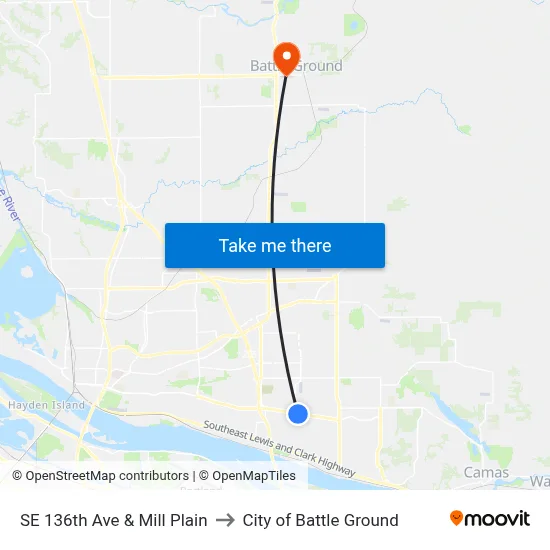 SE 136th Ave & Mill Plain to City of Battle Ground map