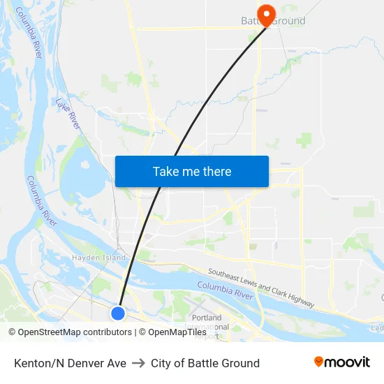 Kenton/N Denver Ave to City of Battle Ground map