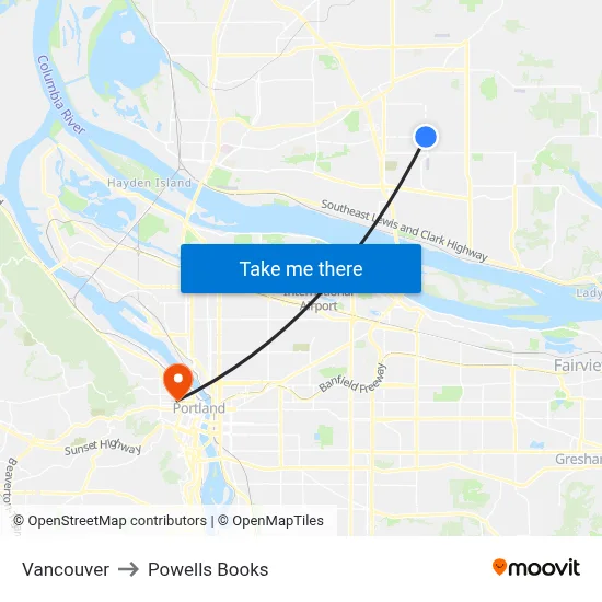 Vancouver to Powells Books map