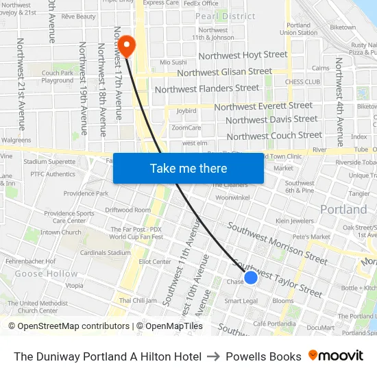 The Duniway Portland A Hilton Hotel to Powells Books map